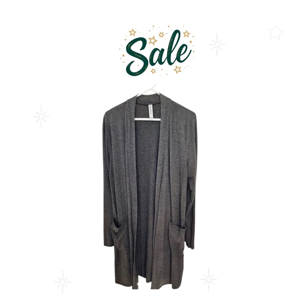 Zenana Women's Grey Open Front Cardigan Size Large Perfect For Fall